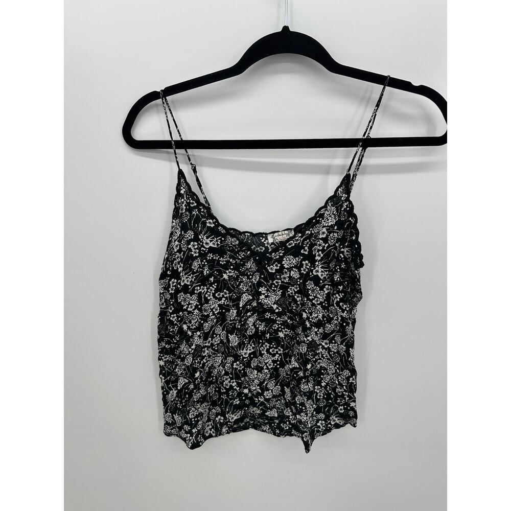 Free People Womens Black Kora Cami Tank Size XS Feminine Floral Coquette Light